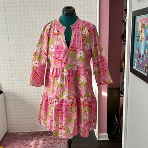 Spartina 449 pink Maisie dress with birds and birdcage print - new with tags